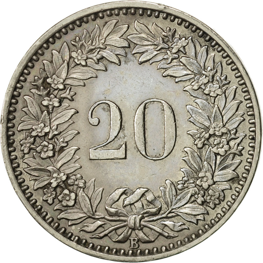 Switzerland, 20 Rappen, 1933, Bern, AU(55-58), Nickel, KM:29