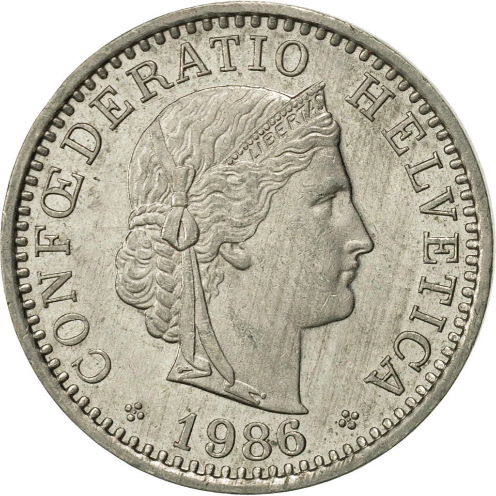 Coin, Switzerland, 20 Rappen, 1986, Bern, AU(55-58), Copper-nickel, KM:29a