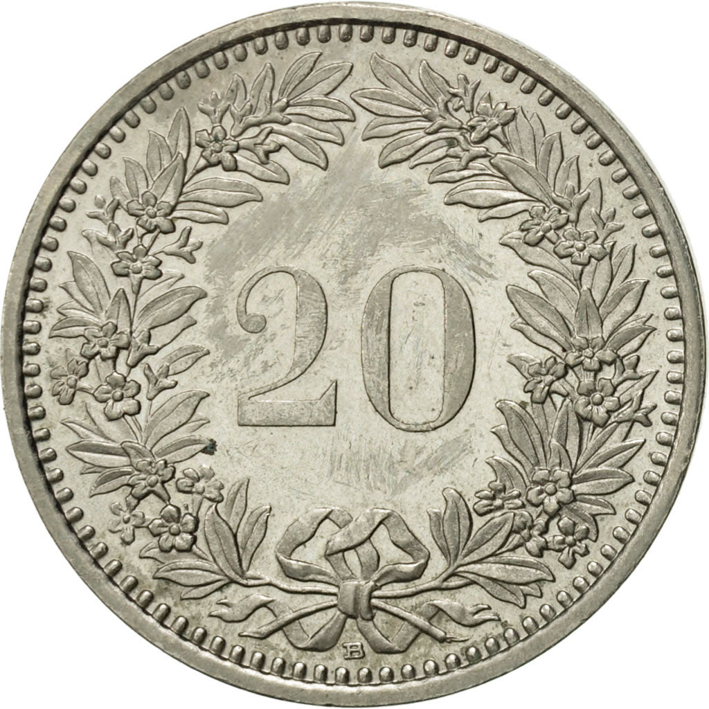 Coin, Switzerland, 20 Rappen, 1989, Bern, AU(55-58), Copper-nickel, KM:29a