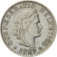 Coin, Switzerland, 20 Rappen, 1909, Bern, AU(50-53), Nickel, KM:29
