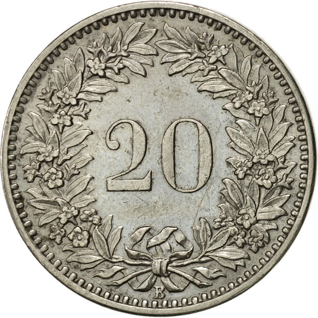 Coin, Switzerland, 20 Rappen, 1909, Bern, AU(50-53), Nickel, KM:29