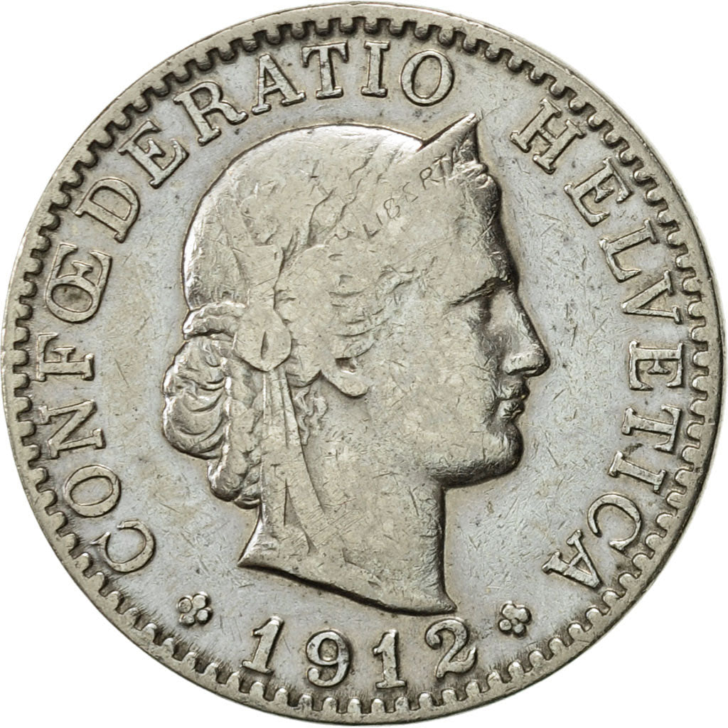 Coin, Switzerland, 20 Rappen, 1912, Bern, EF(40-45), Nickel, KM:29