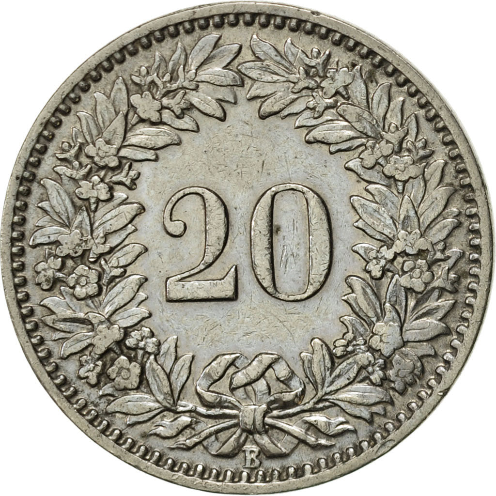 Coin, Switzerland, 20 Rappen, 1912, Bern, EF(40-45), Nickel, KM:29