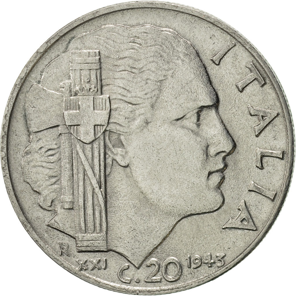 Coin, Italy, Vittorio Emanuele III, 20 Centesimi, 1943, Rome, AU(55-58)