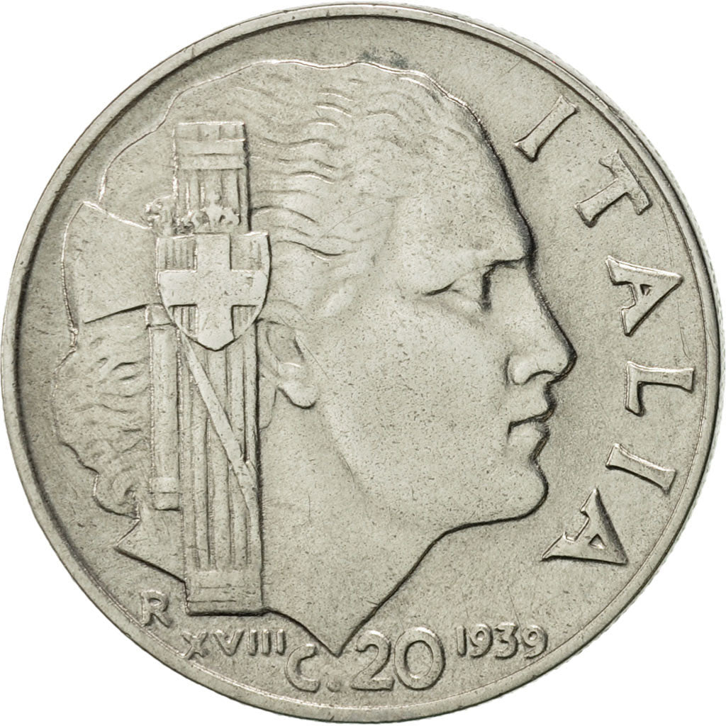 Italy, Vittorio Emanuele III, 20 Centesimi, 1939, Rome, AU(55-58), Stainless