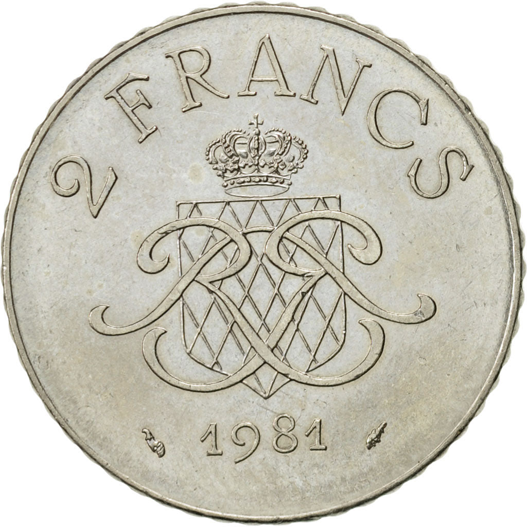 Monaco, Rainier III, 2 Francs, 1981, AU(55-58), Nickel, KM:157, Gadoury:MC151