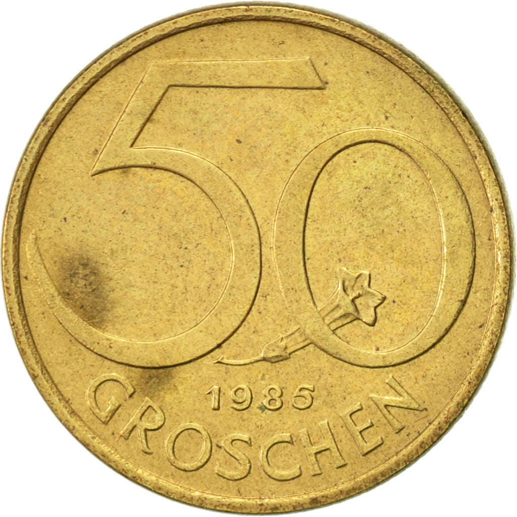 Coin, Austria, 50 Groschen, 1985, AU(50-53), Aluminum-Bronze, KM:2885