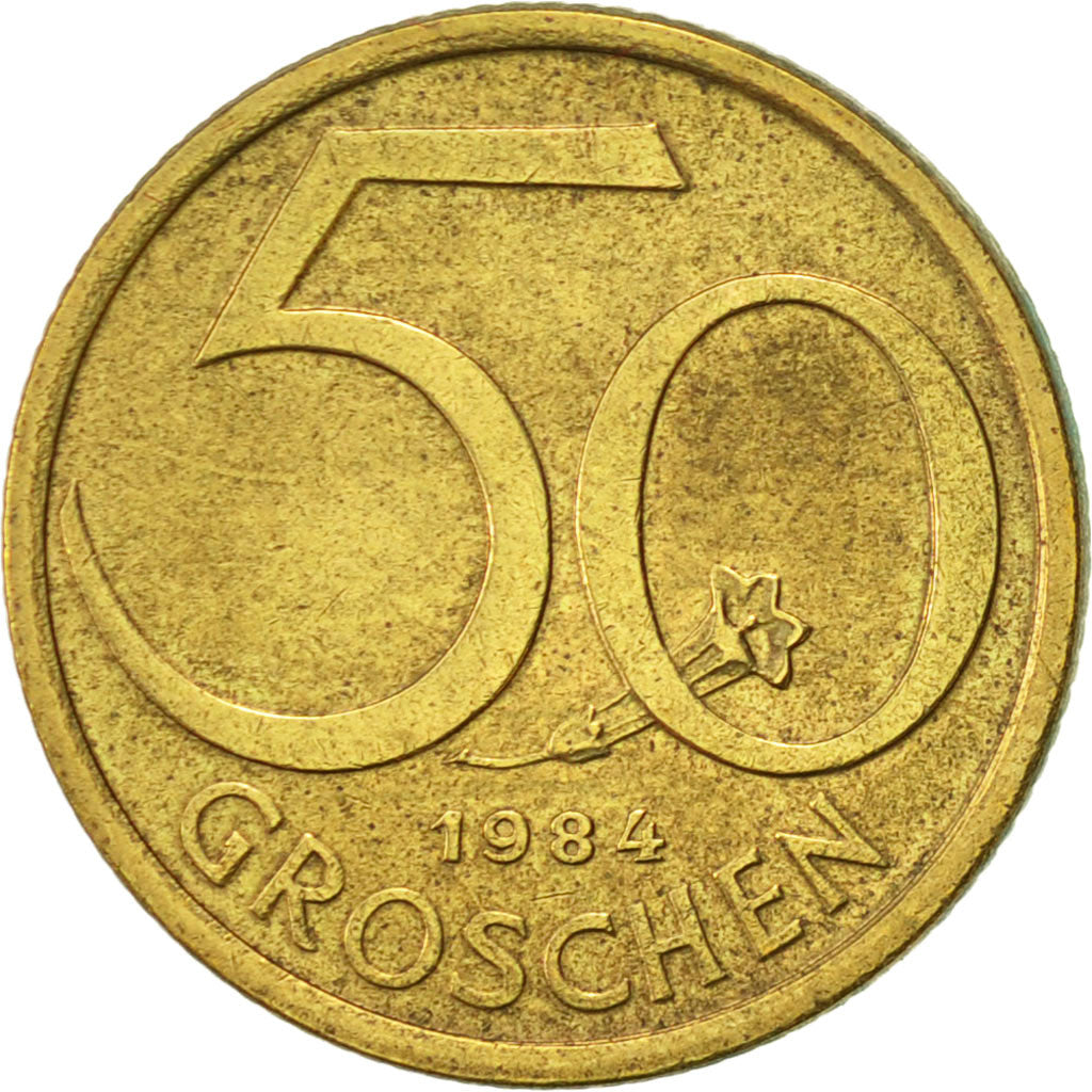 Coin, Austria, 50 Groschen, 1984, AU(50-53), Aluminum-Bronze, KM:2885