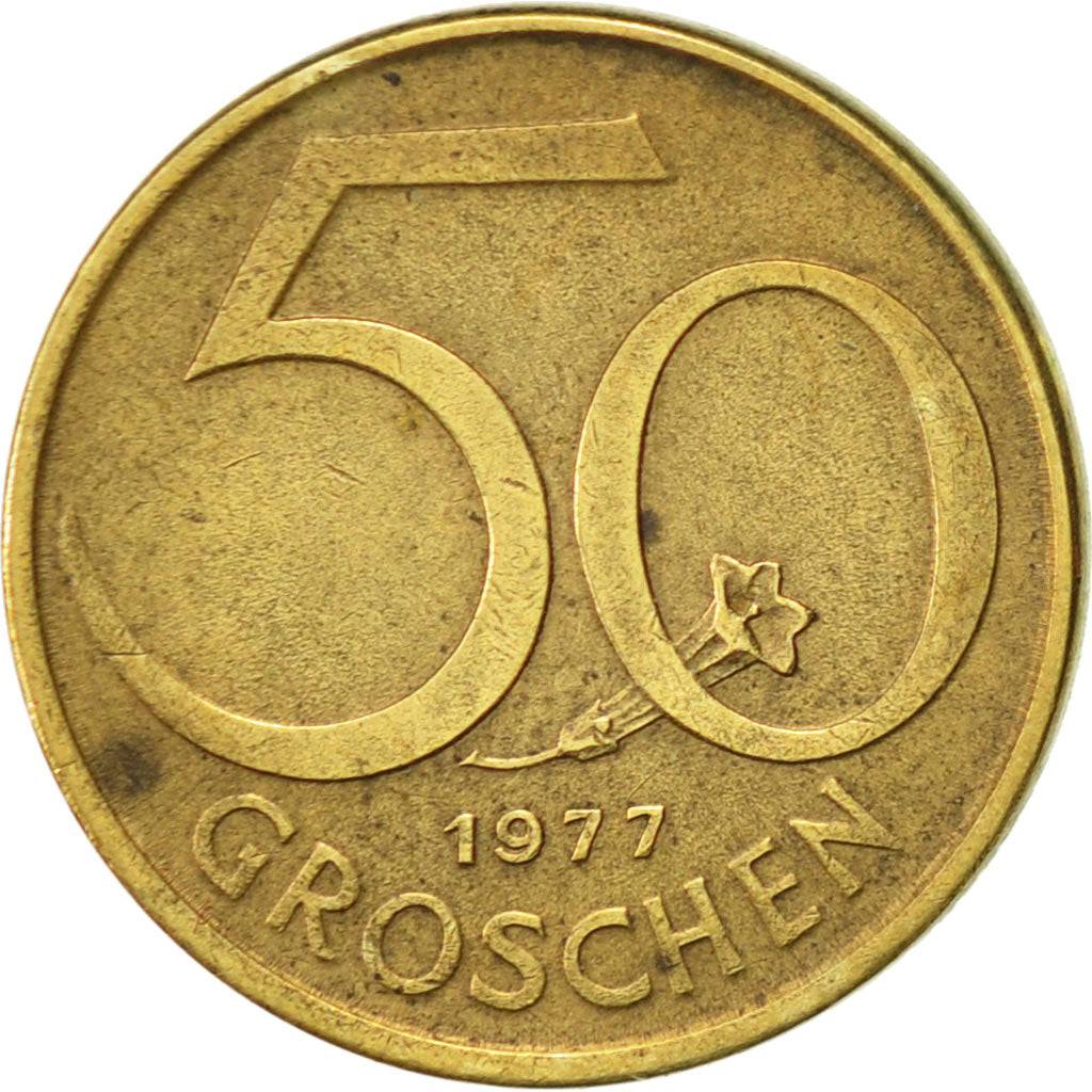 Coin, Austria, 50 Groschen, 1977, AU(50-53), Aluminum-Bronze, KM:2885