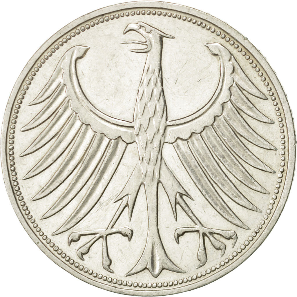 GERMANY - FEDERAL REPUBLIC, 5 Mark, 1969, Stuttgart, AU(55-58), Silver, KM:112.1