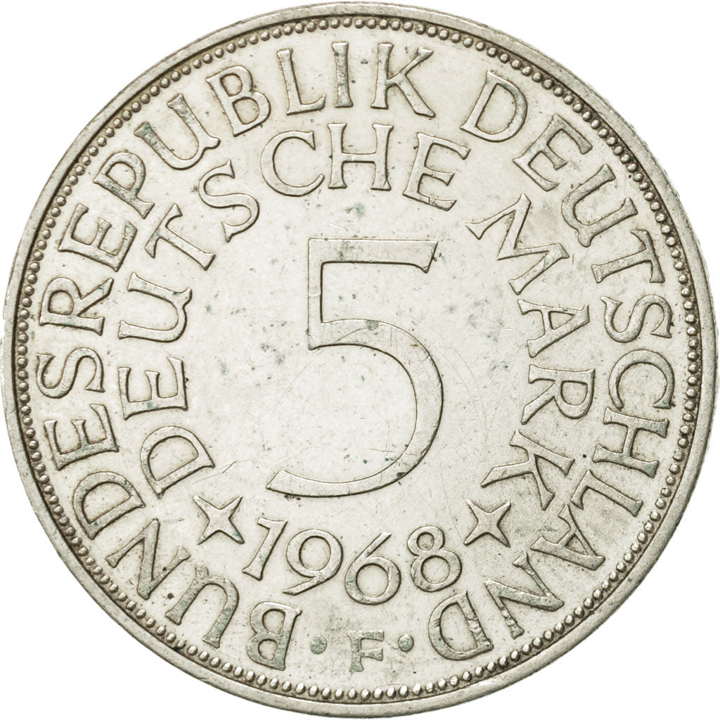 Coin, GERMANY - FEDERAL REPUBLIC, 5 Mark, 1968, Stuttgart, AU(55-58), Silver