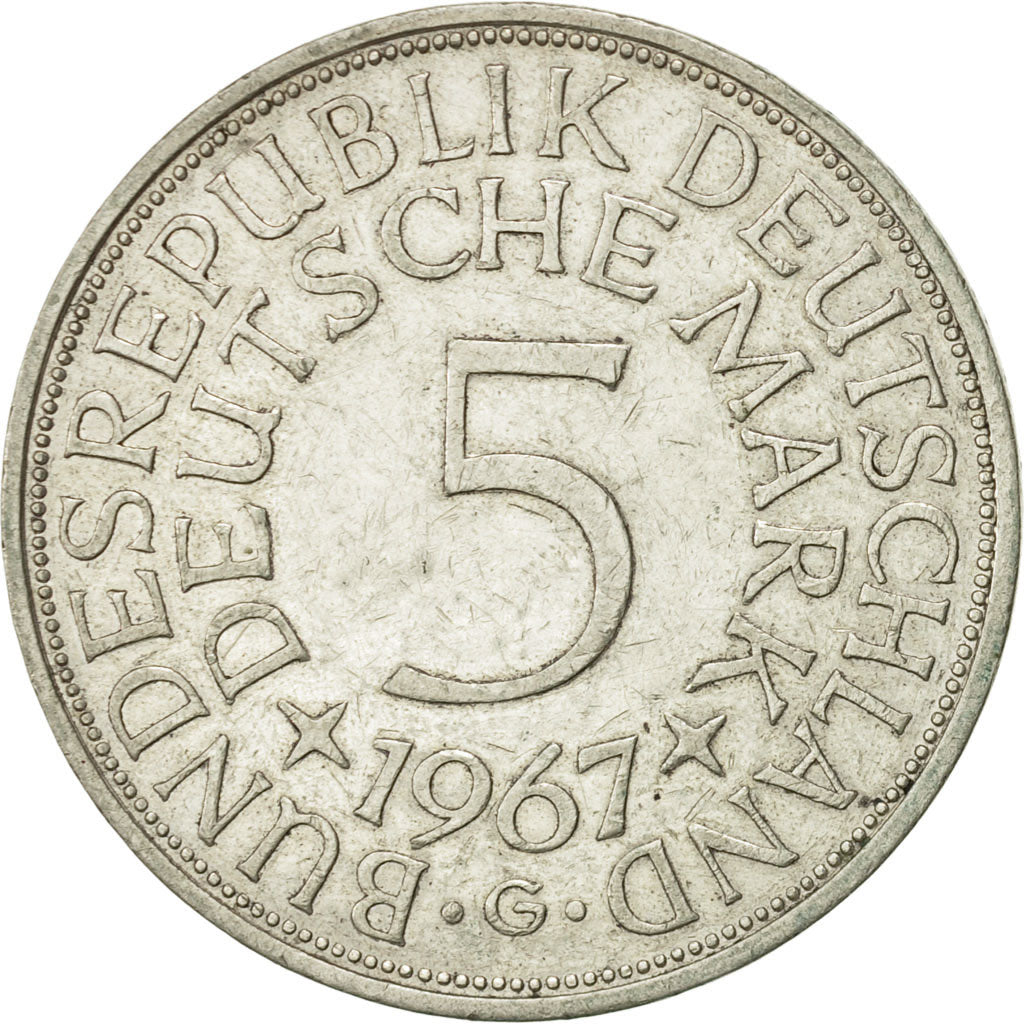 Coin, GERMANY - FEDERAL REPUBLIC, 5 Mark, 1967, Karlsruhe, AU(50-53), Silver