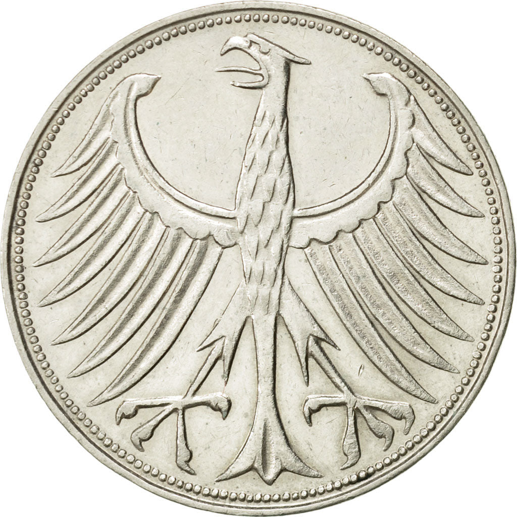 Coin, GERMANY - FEDERAL REPUBLIC, 5 Mark, 1964, Karlsruhe, AU(50-53), Silver
