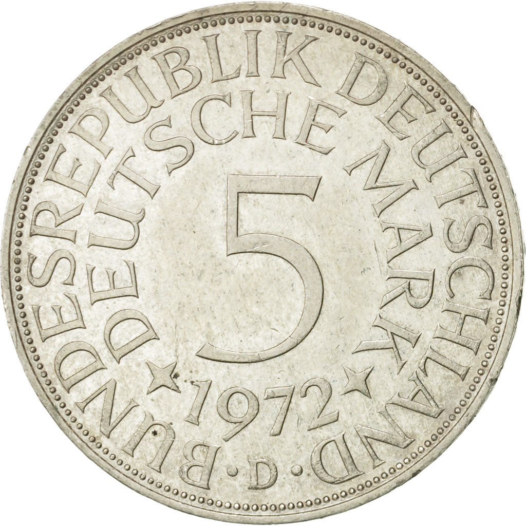 Coin, GERMANY - FEDERAL REPUBLIC, 5 Mark, 1972, Munich, AU(55-58), Silver