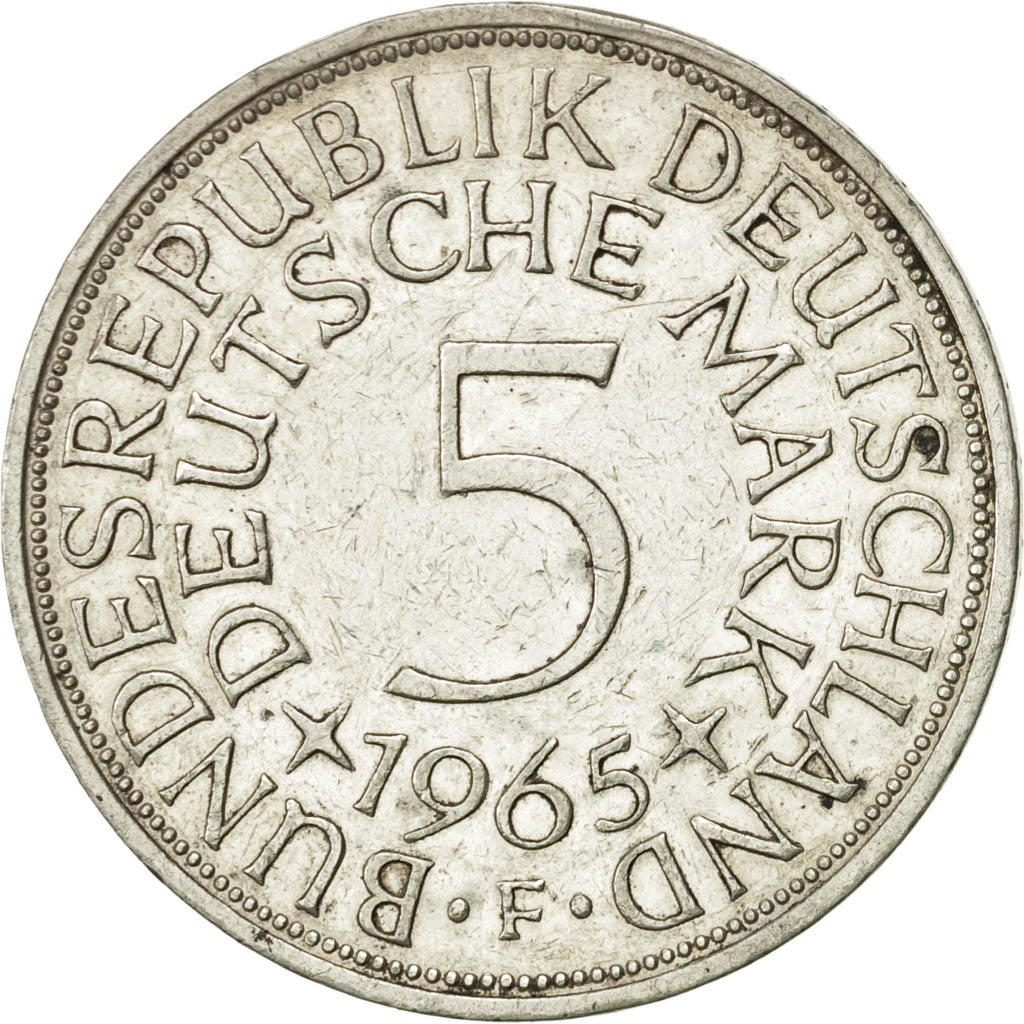 Coin, GERMANY - FEDERAL REPUBLIC, 5 Mark, 1965, Stuttgart, AU(55-58), Silver