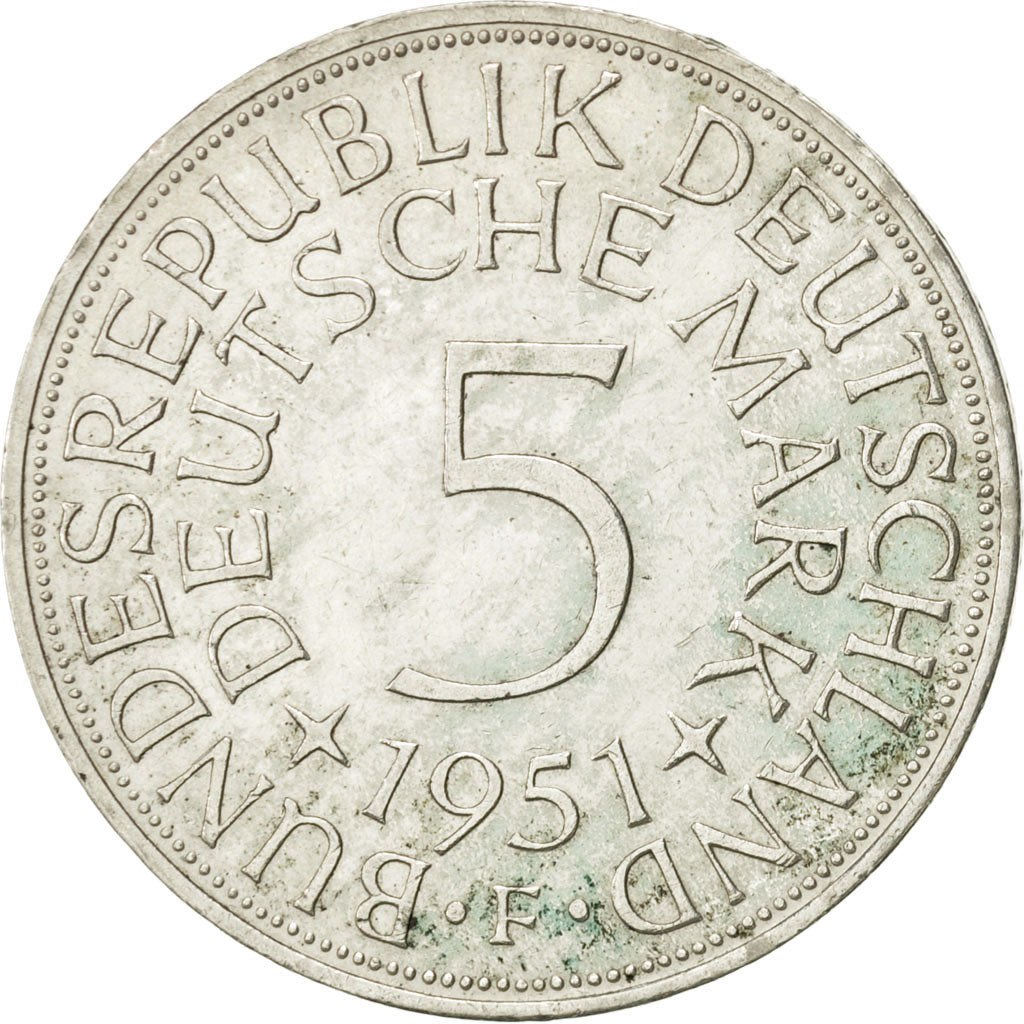 Coin, GERMANY - FEDERAL REPUBLIC, 5 Mark, 1951, Stuttgart, AU(50-53), Silver