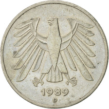 Coin, GERMANY - FEDERAL REPUBLIC, 5 Mark, 1989, Munich, AU(50-53), Copper-Nickel