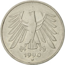 Coin, GERMANY - FEDERAL REPUBLIC, 5 Mark, 1990, Munich, AU(50-53), Copper-Nickel