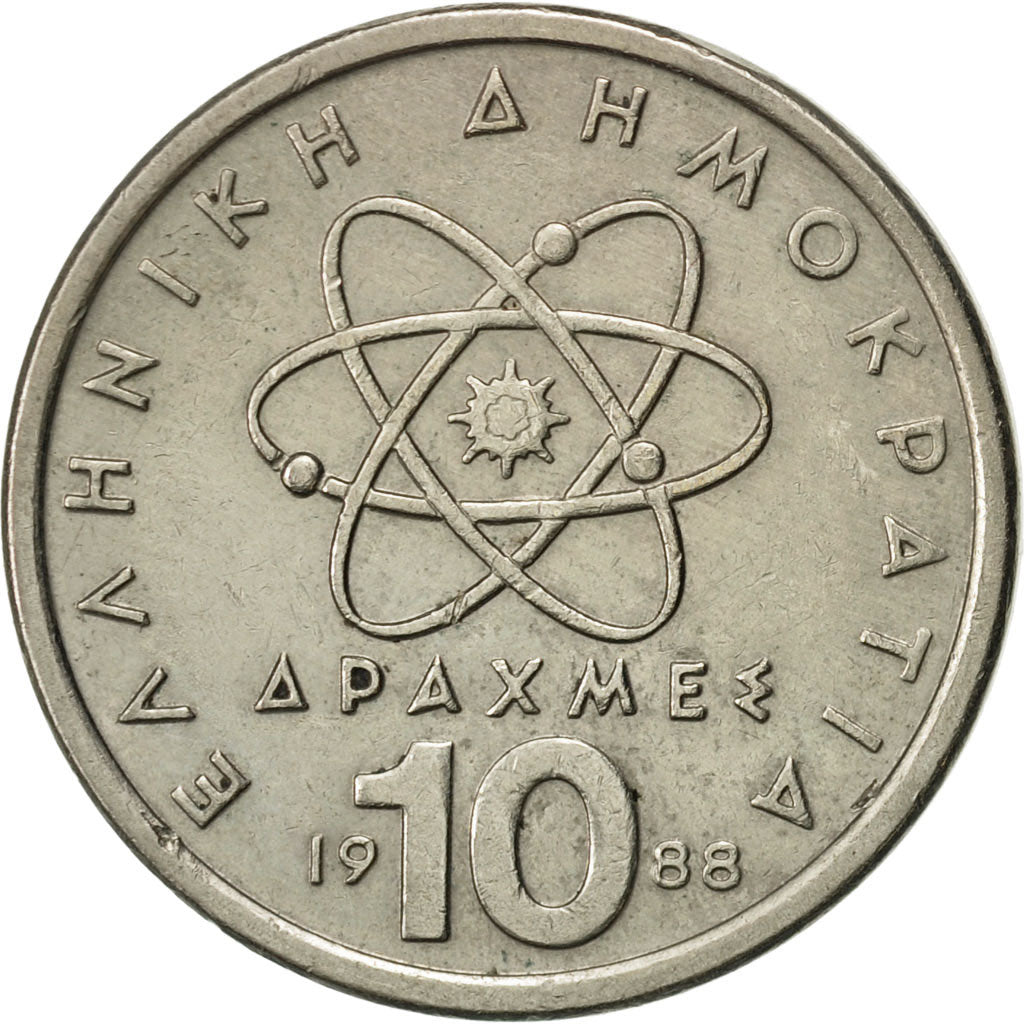 Coin, Greece, 10 Drachmes, 1988, AU(55-58), Copper-nickel, KM:132