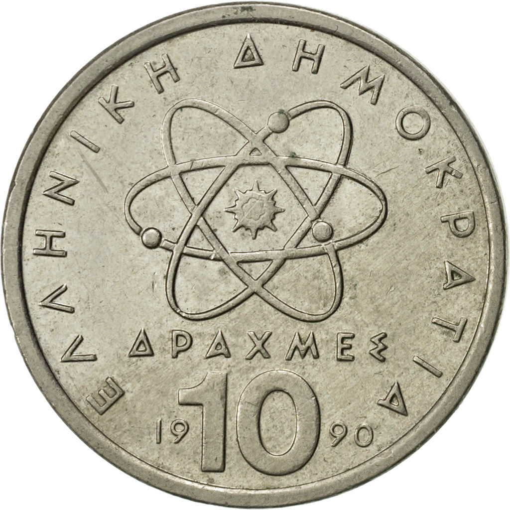 Coin, Greece, 10 Drachmes, 1990, AU(55-58), Copper-nickel, KM:132
