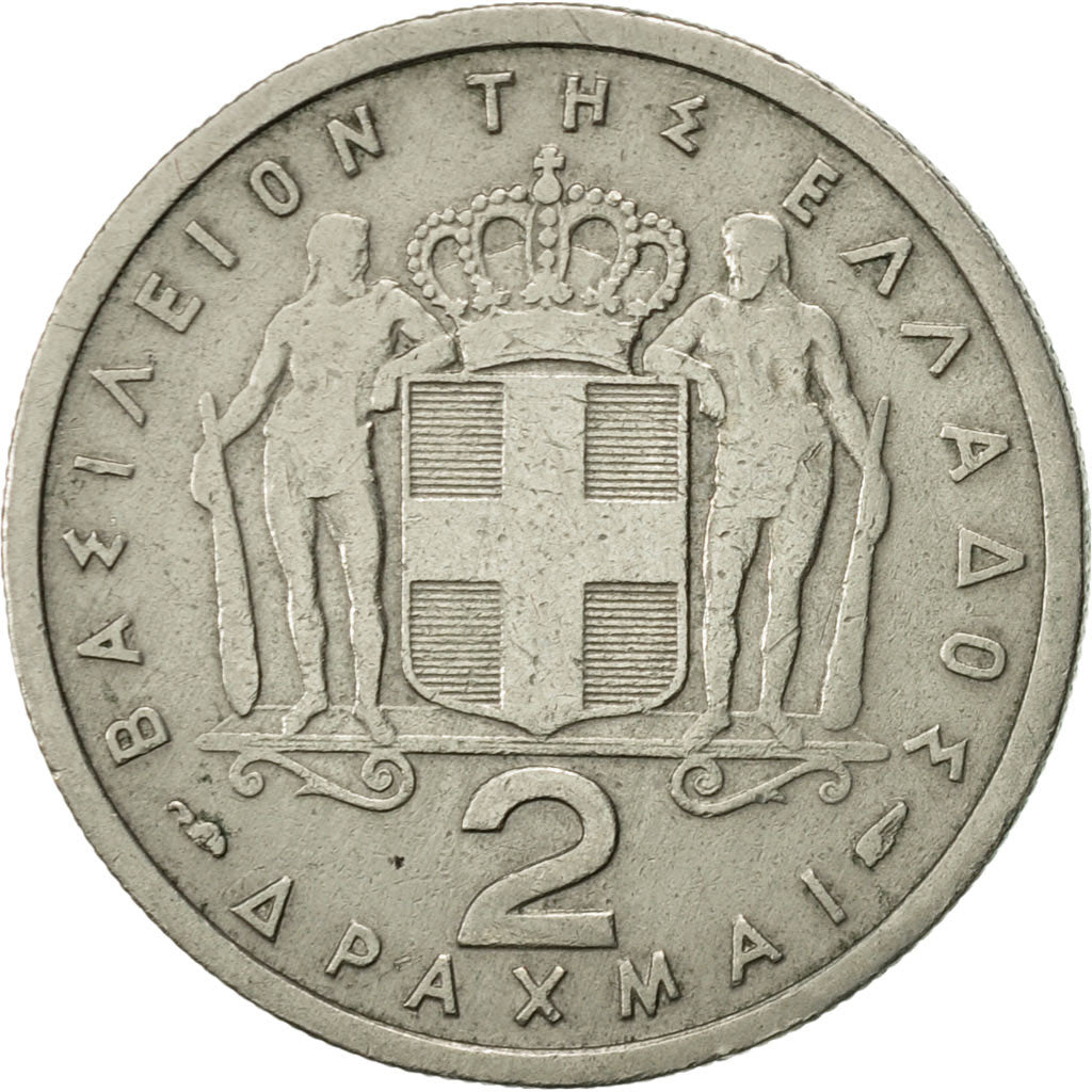 Moneta, Grecia, Paul I, 2 Drachmai, 1957, BB+, Rame-nichel, KM:82