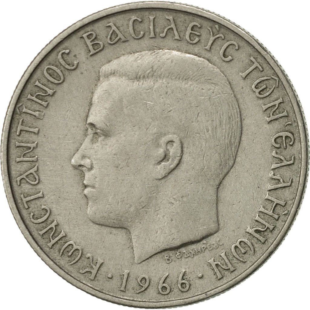 Coin, Greece, Constantine II, 2 Drachmai, 1966, AU(50-53), Copper-nickel, KM:90