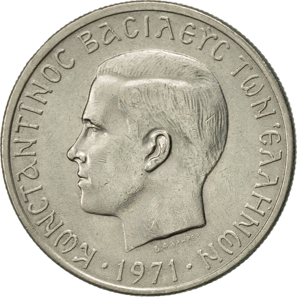 Coin, Greece, Constantine II, 2 Drachmai, 1971, AU(55-58), Copper-nickel, KM:99