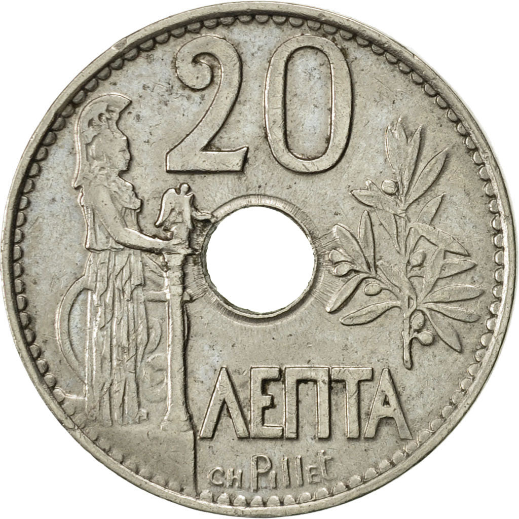 Coin, Greece, George I, 20 Lepta, 1912, AU(55-58), Nickel, KM:64