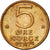 Moneda, Noruega, Olav V, 5 Öre, 1974, MBC+, Bronce, KM:415