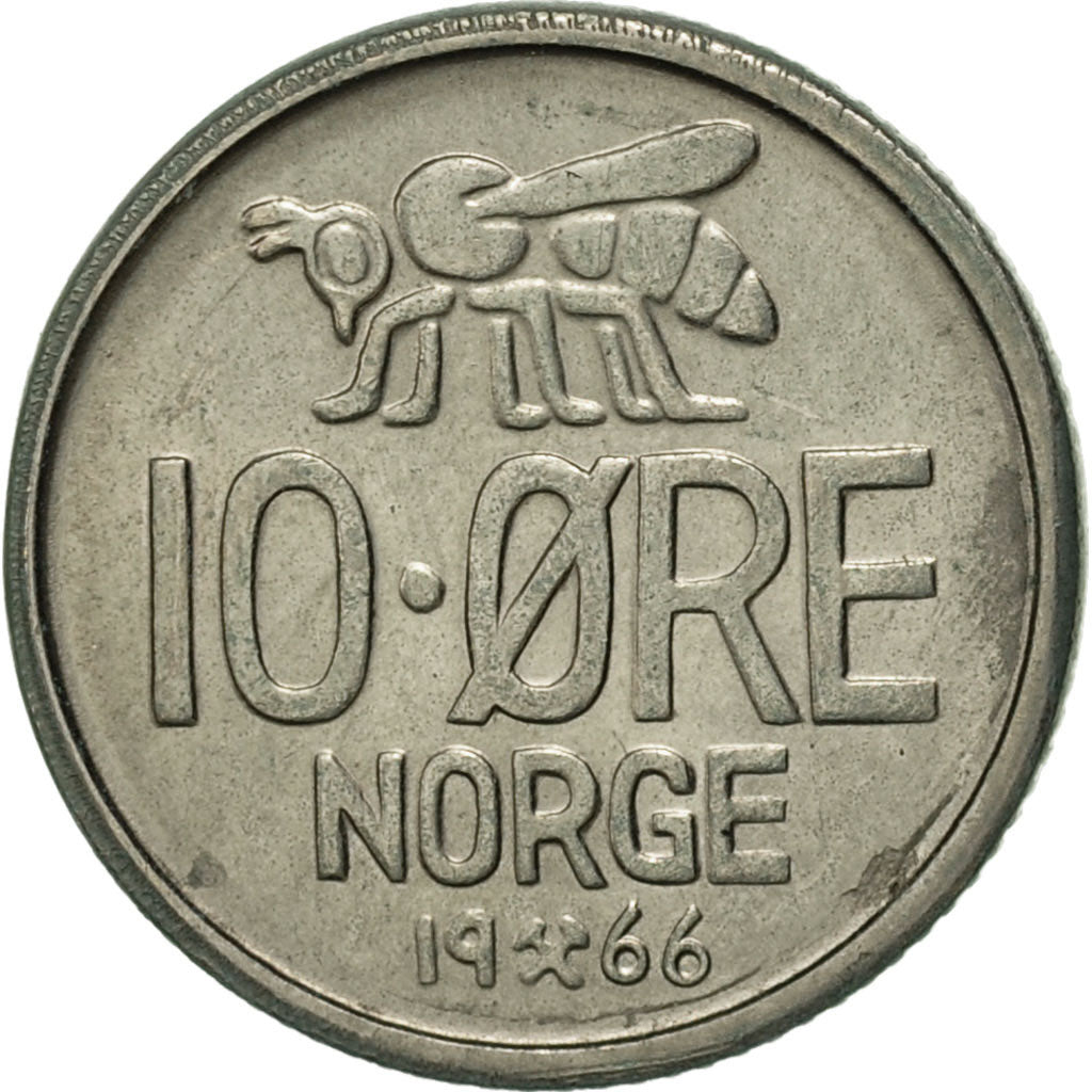 Monnaie, Norvège, Olav V, 10 Öre, 1966, TTB+, Copper-nickel, KM:411