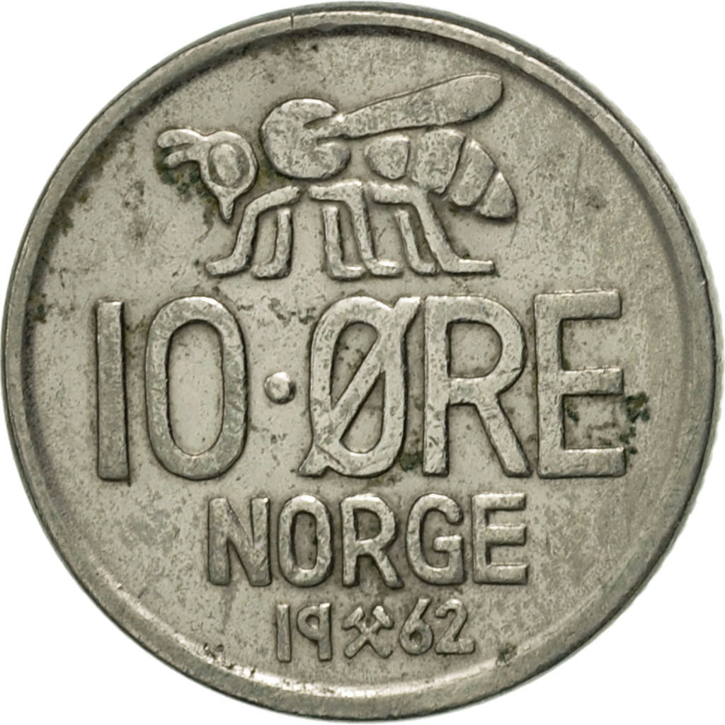Coin, Norway, Olav V, 10 Öre, 1962, AU(50-53), Copper-nickel, KM:411