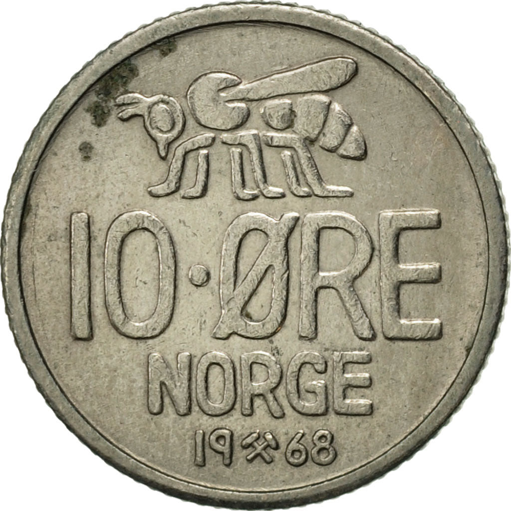 Monnaie, Norvège, Olav V, 10 Öre, 1968, TTB+, Copper-nickel, KM:411