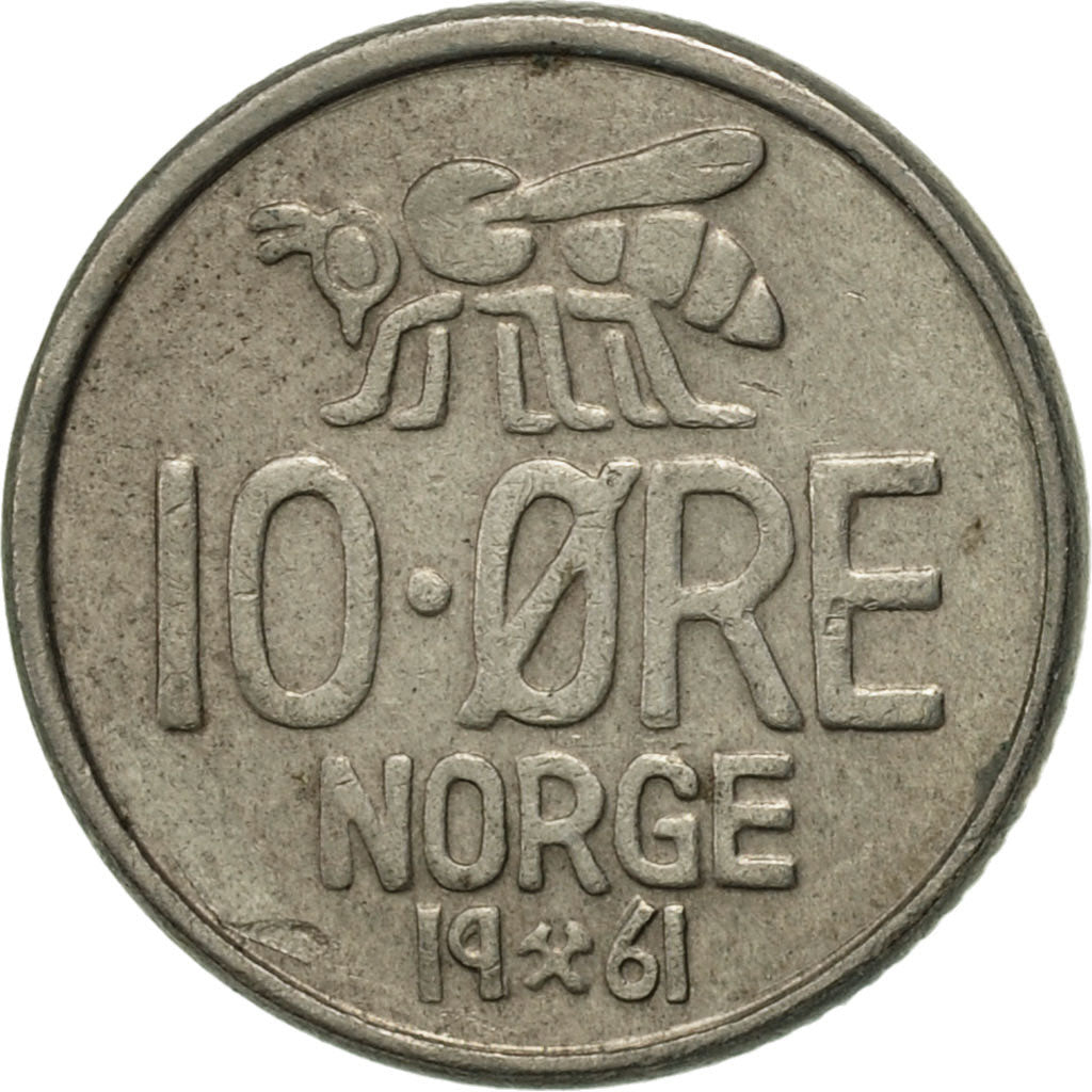 Monnaie, Norvège, Olav V, 10 Öre, 1961, TTB+, Copper-nickel, KM:411