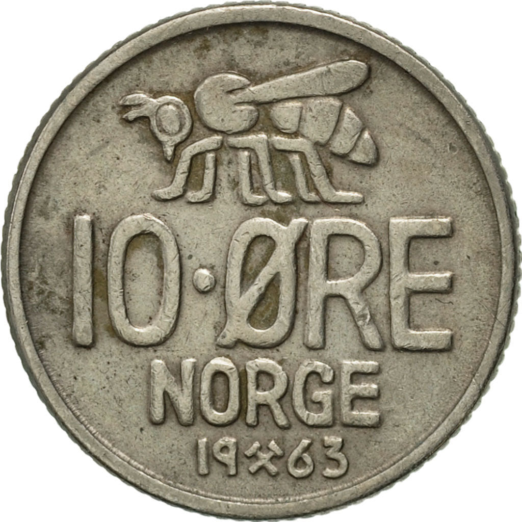 Monnaie, Norvège, Olav V, 10 Öre, 1963, TTB+, Copper-nickel, KM:411