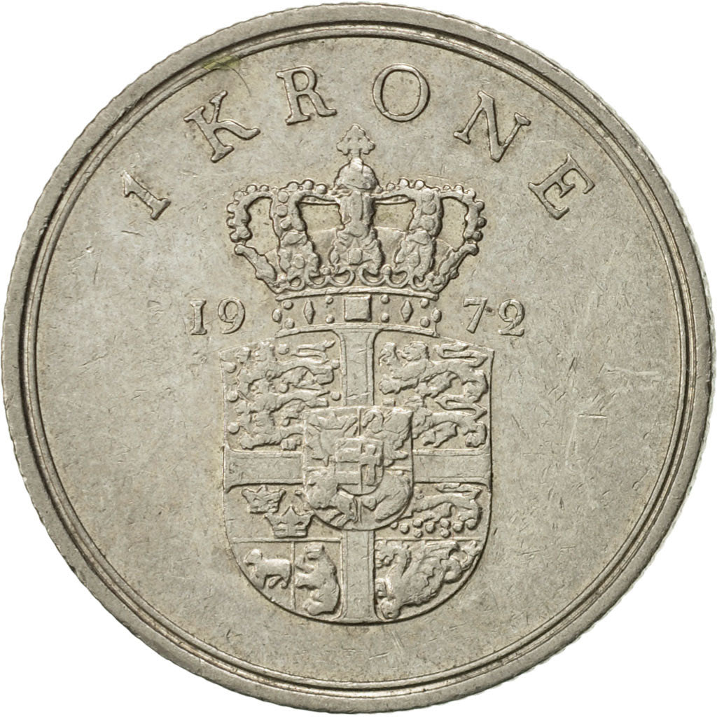 Coin, Denmark, Frederik IX, Krone, 1972, Copenhagen, AU(50-53), Copper-nickel