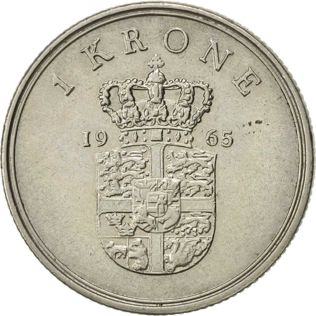 Coin, Denmark, Frederik IX, Krone, 1965, Copenhagen, AU(50-53), Copper-nickel