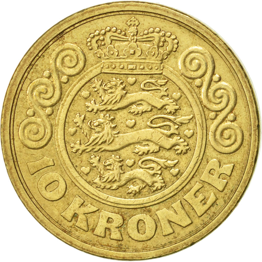 Coin, Denmark, Margrethe II, 10 Kroner, 1990, Copenhagen, AU(50-53)