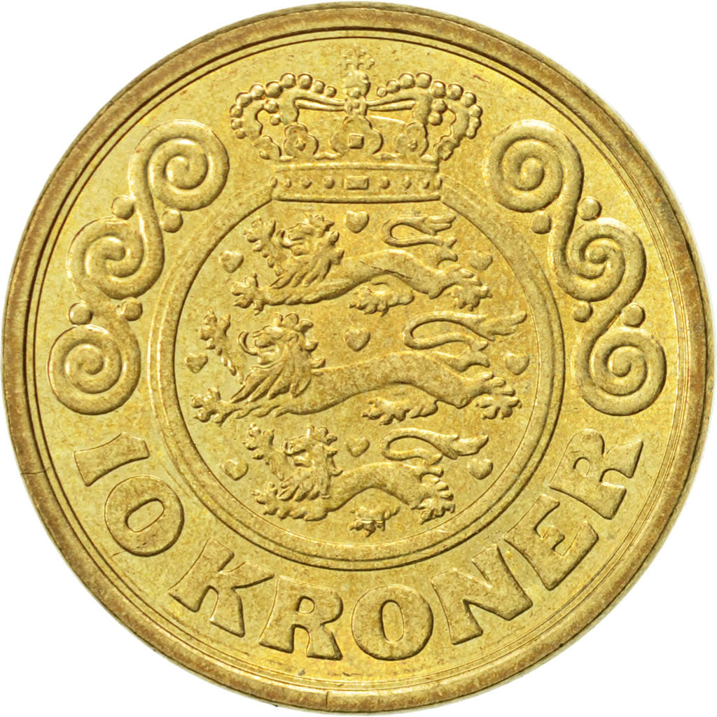 Coin, Denmark, Margrethe II, 10 Kroner, 1989, Copenhagen, AU(50-53)