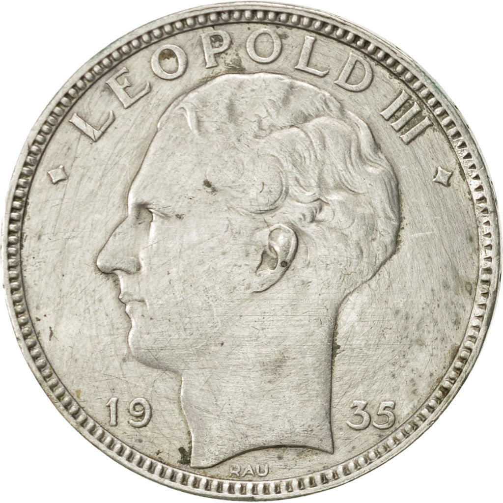 Coin, Belgium, 20 Francs, 20 Frank, 1935, AU(50-53), Silver, KM:105