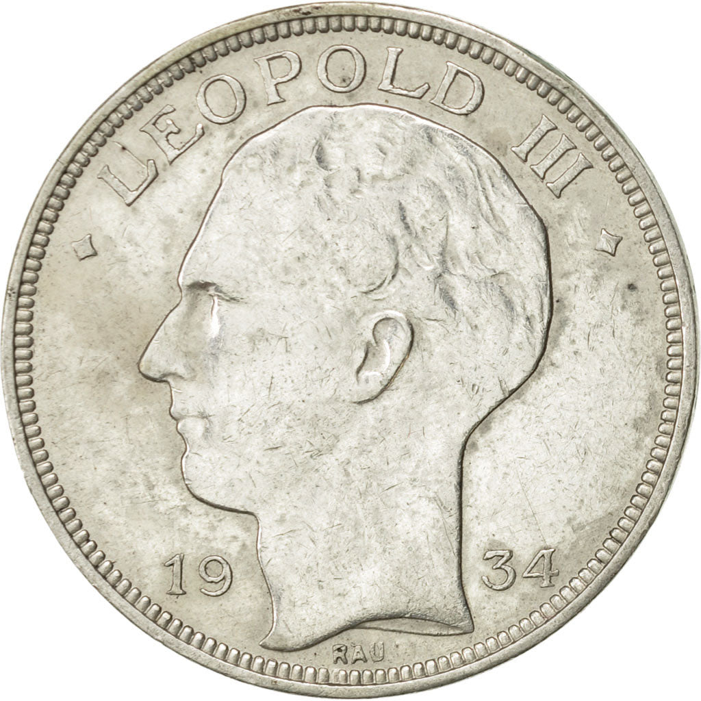 Belgium, 20 Francs, 20 Frank, 1934, EF(40-45), Silver, KM:105
