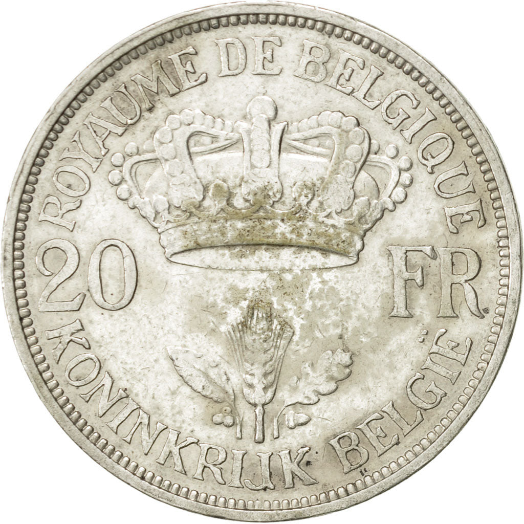 Belgium, 20 Francs, 20 Frank, 1934, EF(40-45), Silver, KM:105