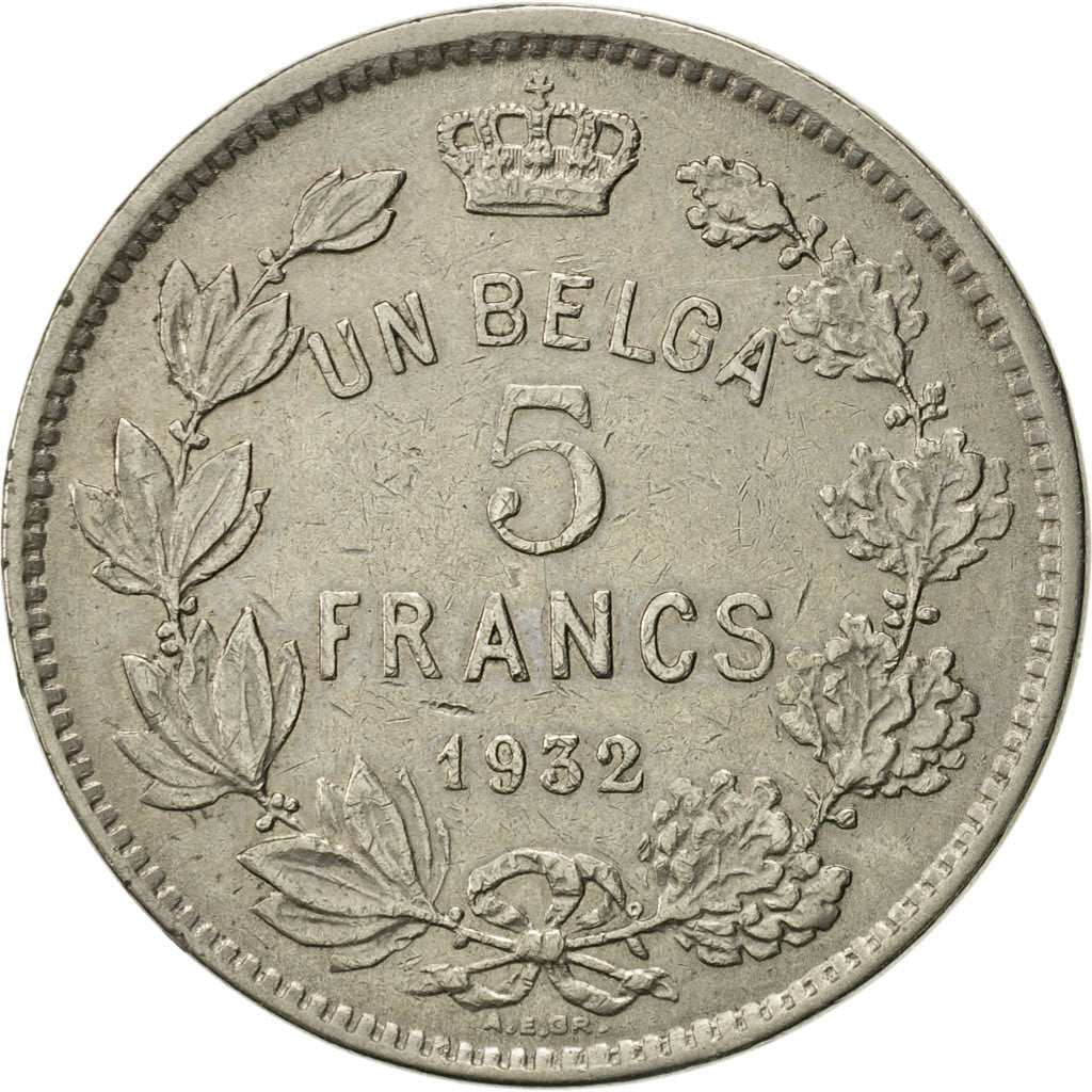 Coin, Belgium, 5 Francs, 5 Frank, 1932, AU(50-53), Nickel, KM:97.1