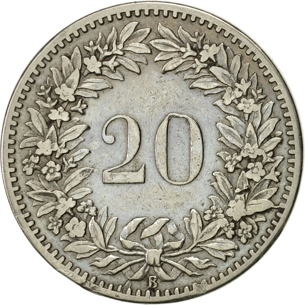 Coin, Switzerland, 20 Rappen, 1885, Bern, EF(40-45), Nickel, KM:29