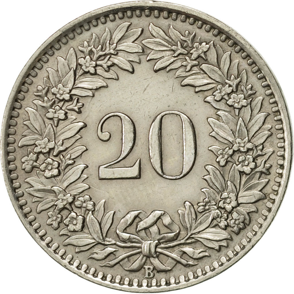 Coin, Switzerland, 20 Rappen, 1943, Bern, AU(55-58), Copper-nickel, KM:29a
