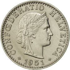 Coin, Switzerland, 20 Rappen, 1951, Bern, AU(55-58), Copper-nickel, KM:29a