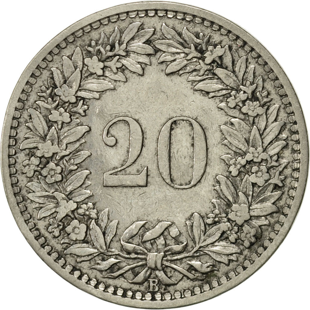 Coin, Switzerland, 20 Rappen, 1901, Bern, EF(40-45), Nickel, KM:29