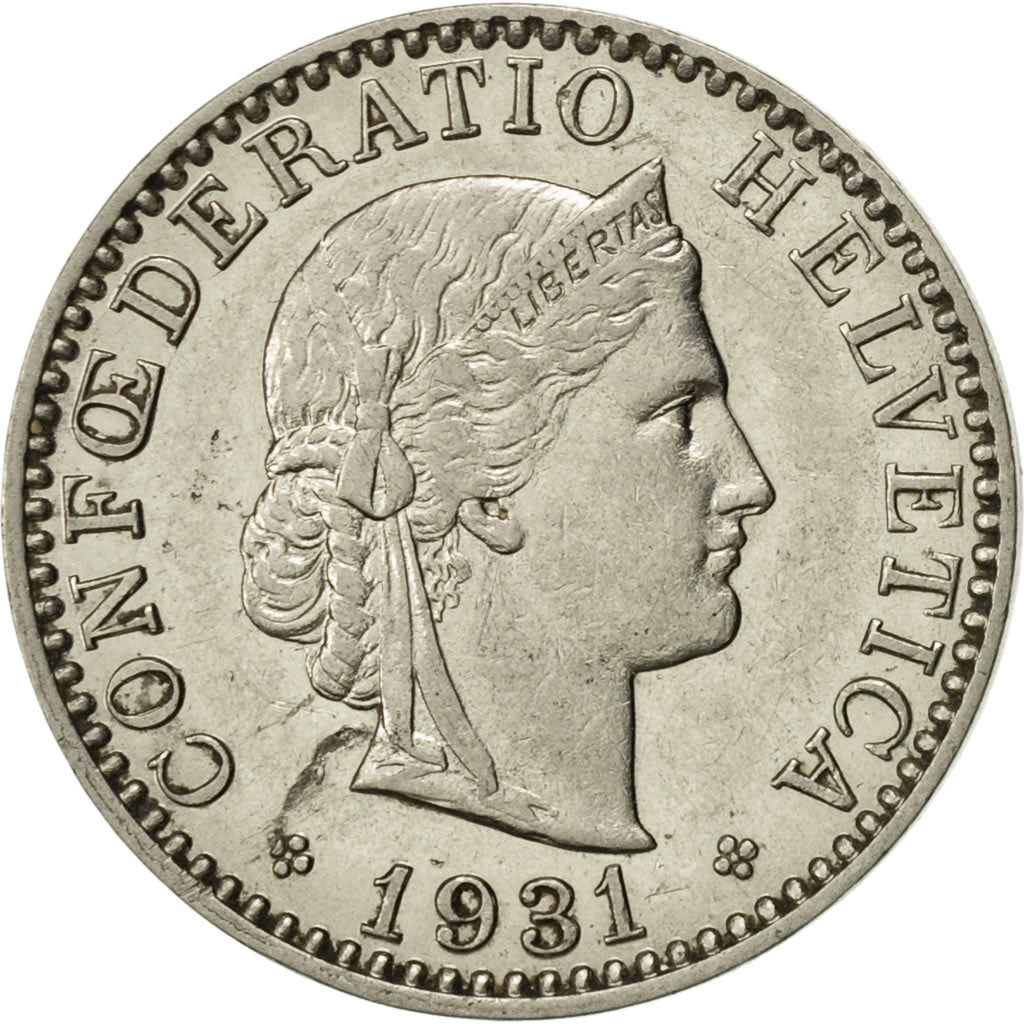 Coin, Switzerland, 20 Rappen, 1931, Bern, AU(50-53), Nickel, KM:29