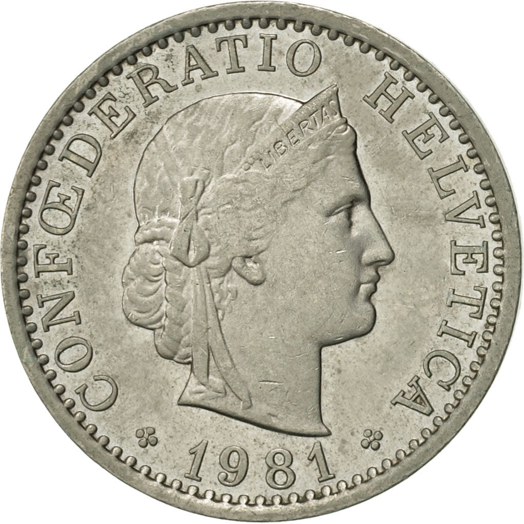 Coin, Switzerland, 20 Rappen, 1981, Bern, AU(55-58), Copper-nickel, KM:29a