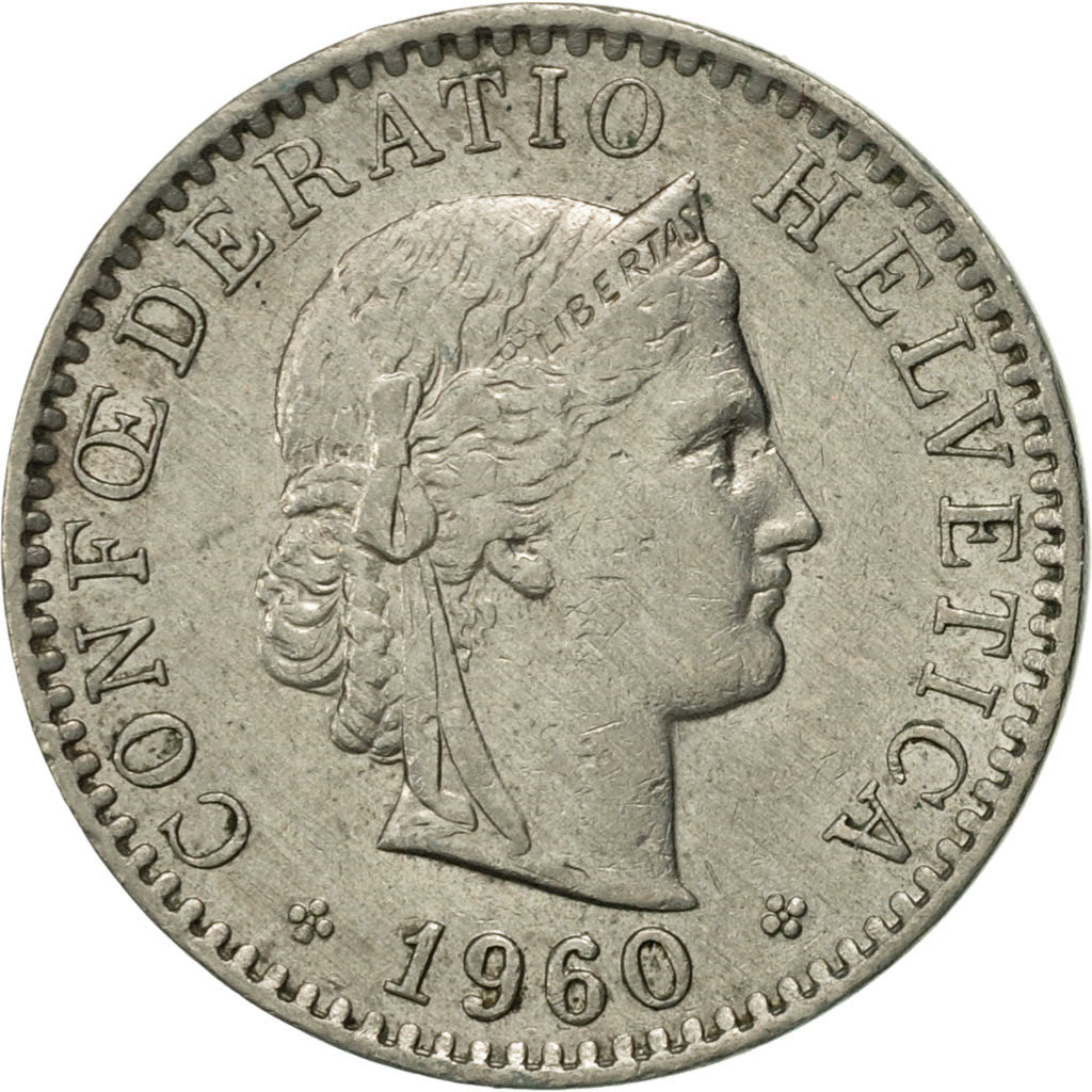Coin, Switzerland, 20 Rappen, 1960, Bern, AU(55-58), Copper-nickel, KM:29a