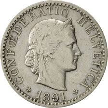 Coin, Switzerland, 20 Rappen, 1891, Bern, EF(40-45), Nickel, KM:29